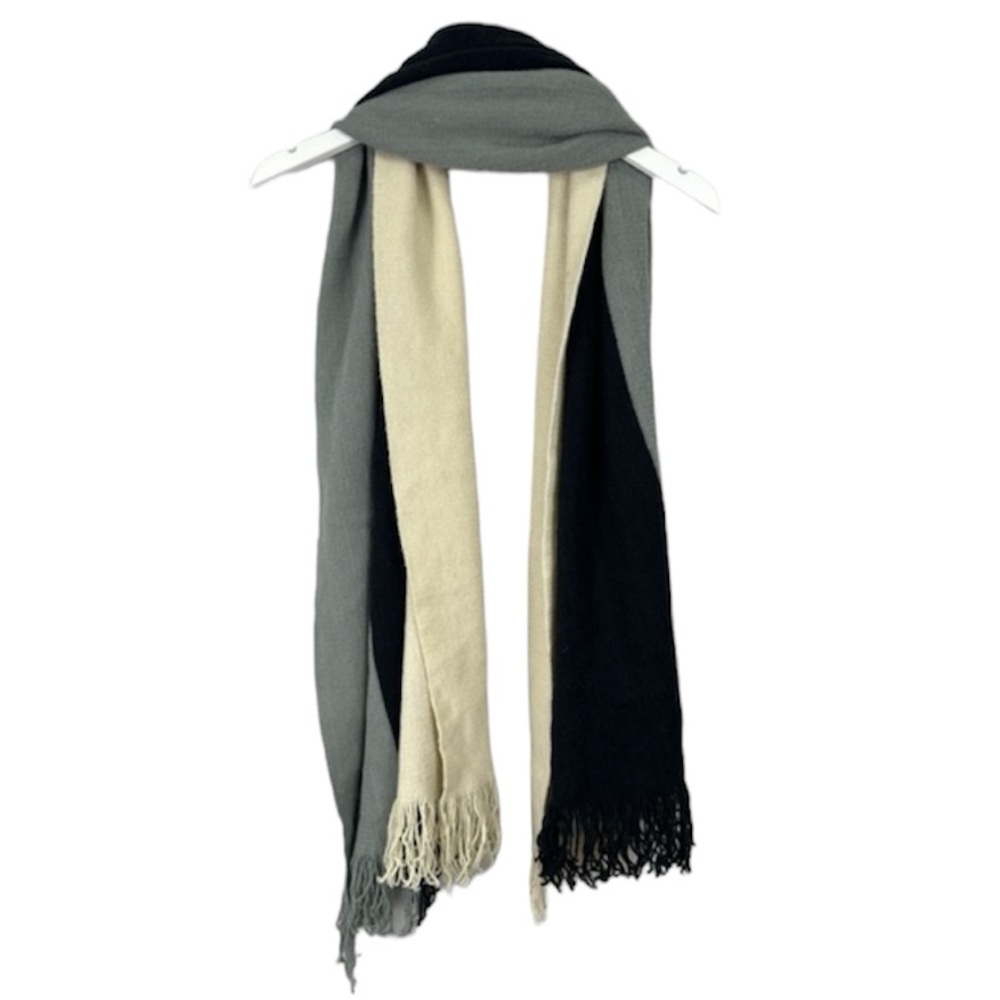 Donni Color Block Neutral Fringe Scarf